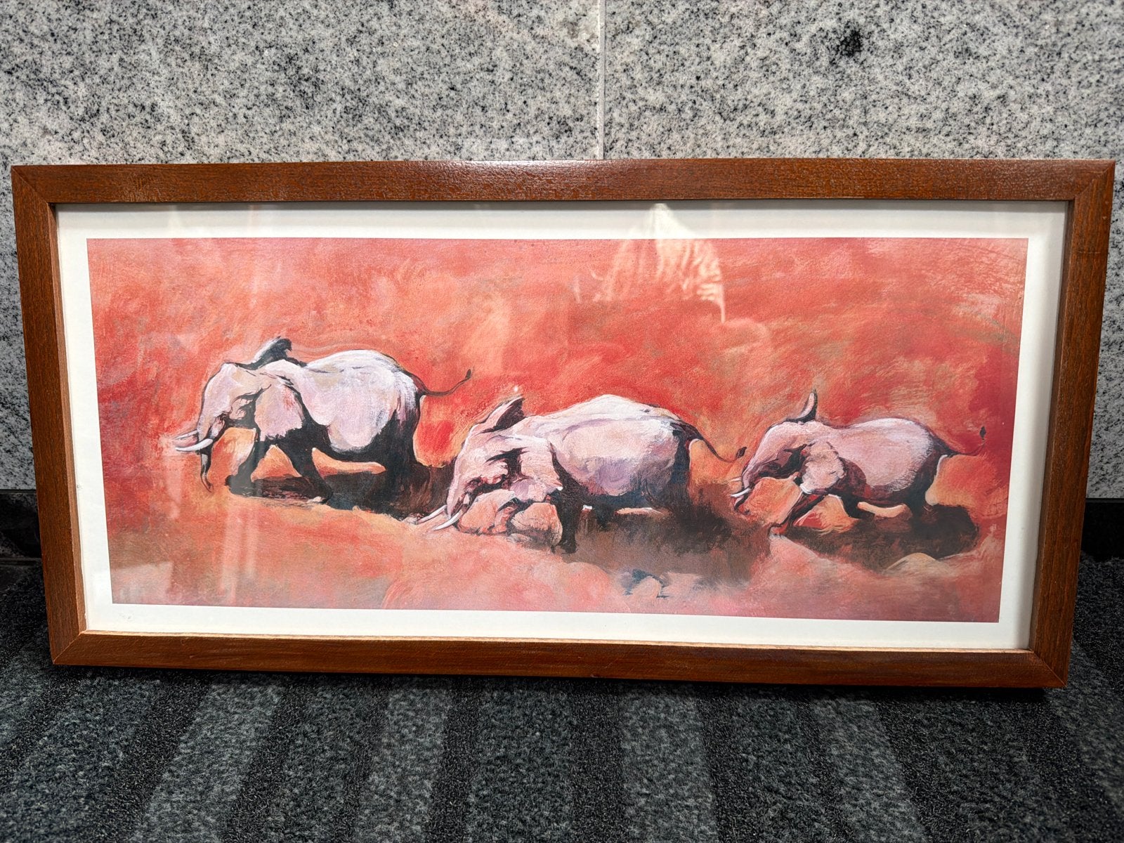Ingelijste kunstprint/reproductie - Drie olifanten (Afrika), Ophalen, Hout, Achter glas, Dieren