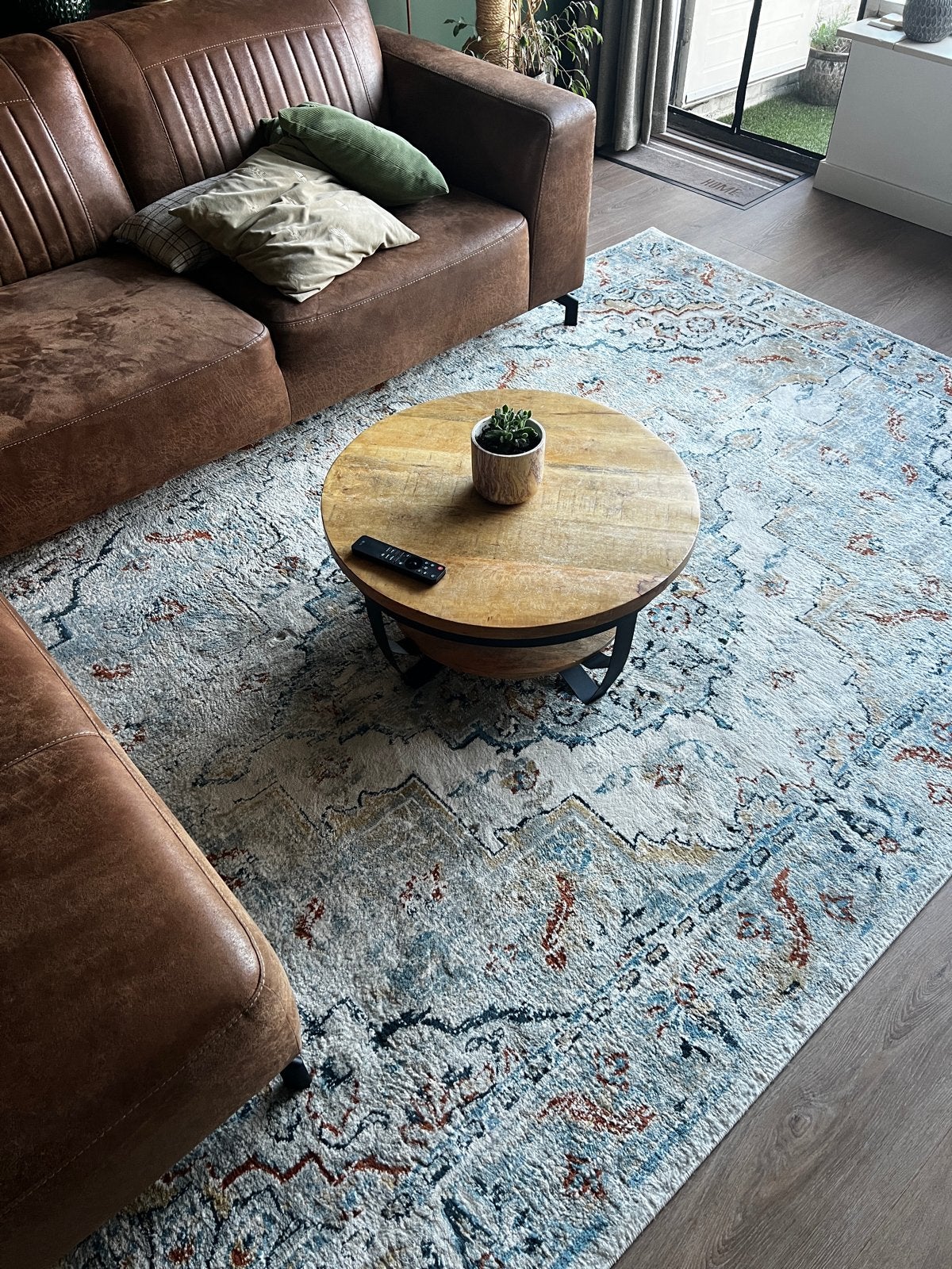 Ronde Bijzettafel van hout met Zwart Metalen Frame, Ophalen, Minder dan 45 cm, Gebruikt, Rond