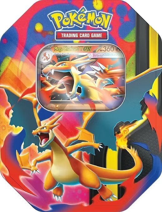 Pokémon Mega Charizard Y EX Tin, Hobby en Vrije tijd, Verzamelkaartspellen | Pokémon, Ophalen of Verzenden, Zo goed als nieuw