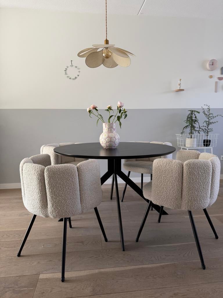 Zwarte ronde eettafel van Woood 120 cm, Huis en Inrichting, Tafels | Eettafels, Gebruikt, 100 tot 150 cm, Vier personen, Rond