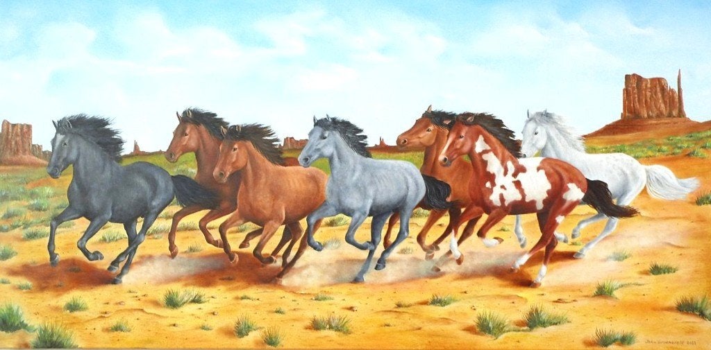 Schilderij wilde paarden, Ophalen, Doek, Realistisch, Dieren