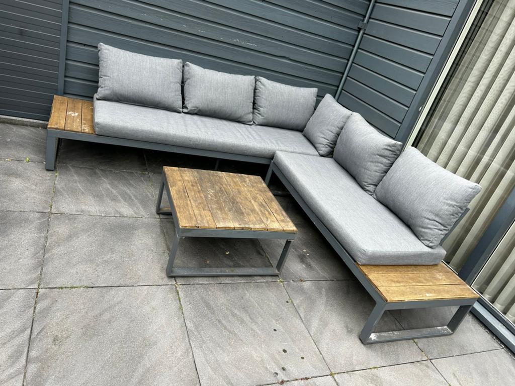 Aluminium antraciet grijs loungeset hoekbank tuinset, Ophalen of Verzenden, Zo goed als nieuw, Wicker