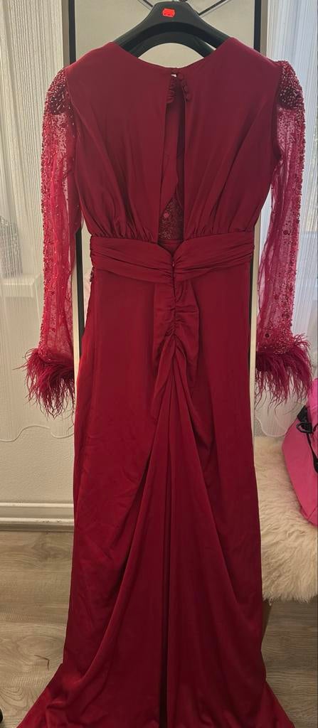 Mooie rode jurk met details maat 36, Ophalen, Maat 36 (S), Gedragen, Rood