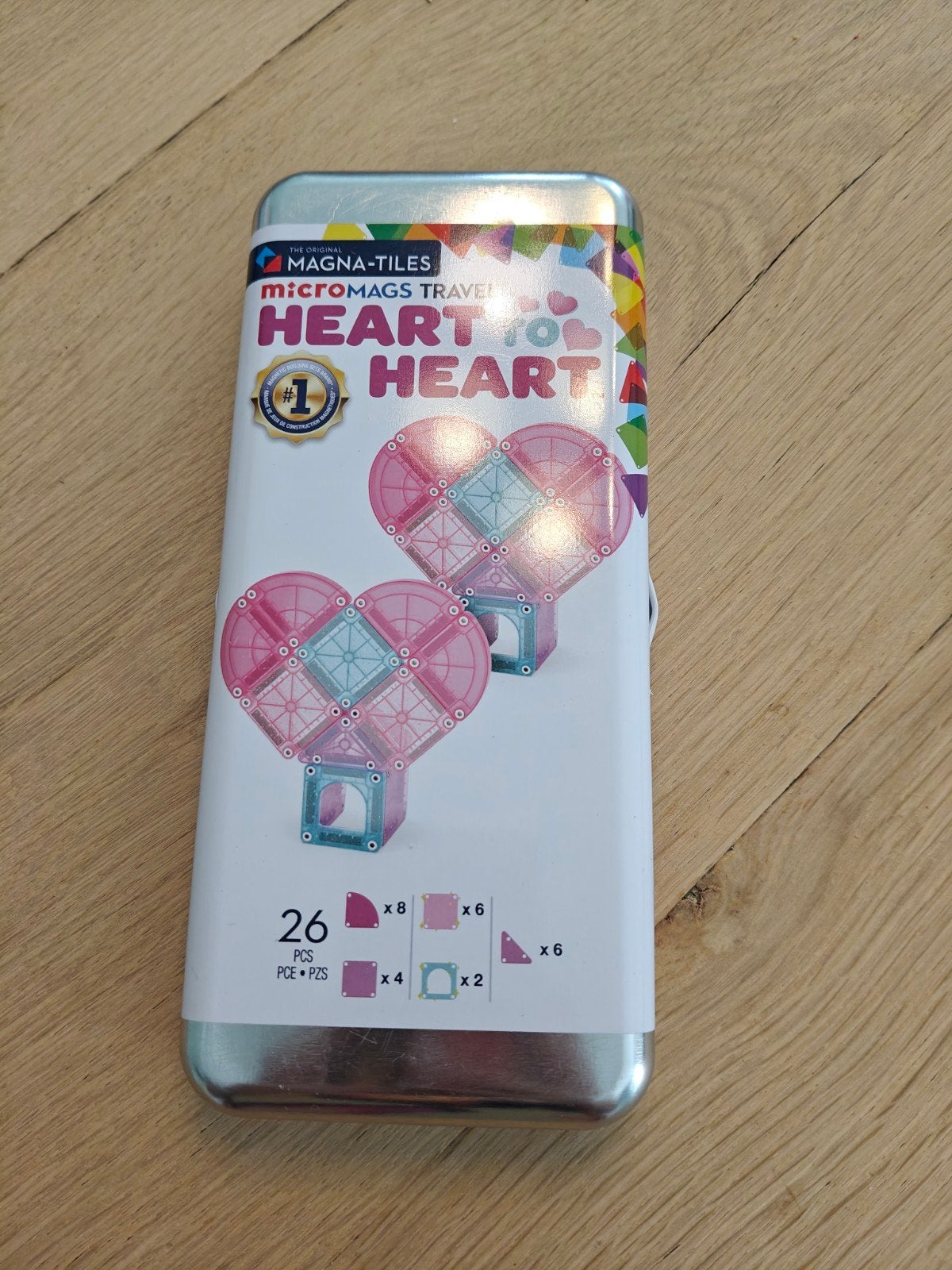 Magna-Tiles MicroMags Travel Heart to Heart in blik, Kinderen en Baby's, Ophalen of Verzenden, Zo goed als nieuw, Overige merken
