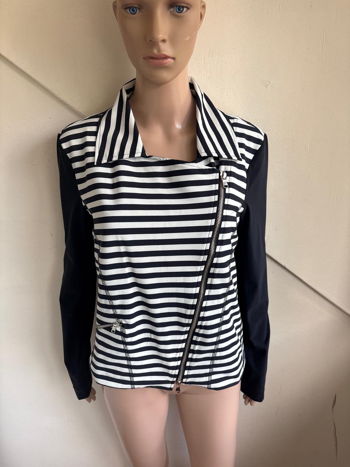 Cassiopee travelstof vestje jasje maat L gestreept, Kleding | Dames, Ophalen of Verzenden, Zo goed als nieuw, Maat 42/44 (L), Blauw