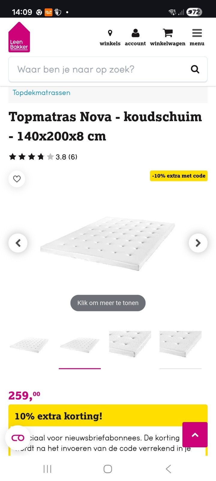 Topper matras Nova koudschuim 140x200, Ophalen, Tweepersoons, 140 cm, Zo goed als nieuw