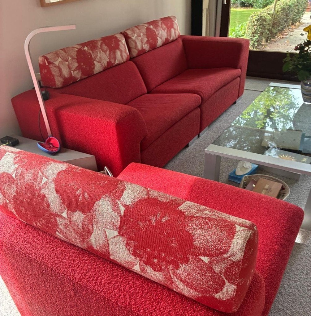 bankstel 3 zits , kleur rood., Huis en Inrichting, Ophalen, Gebruikt, 75 tot 100 cm, Rechte bank