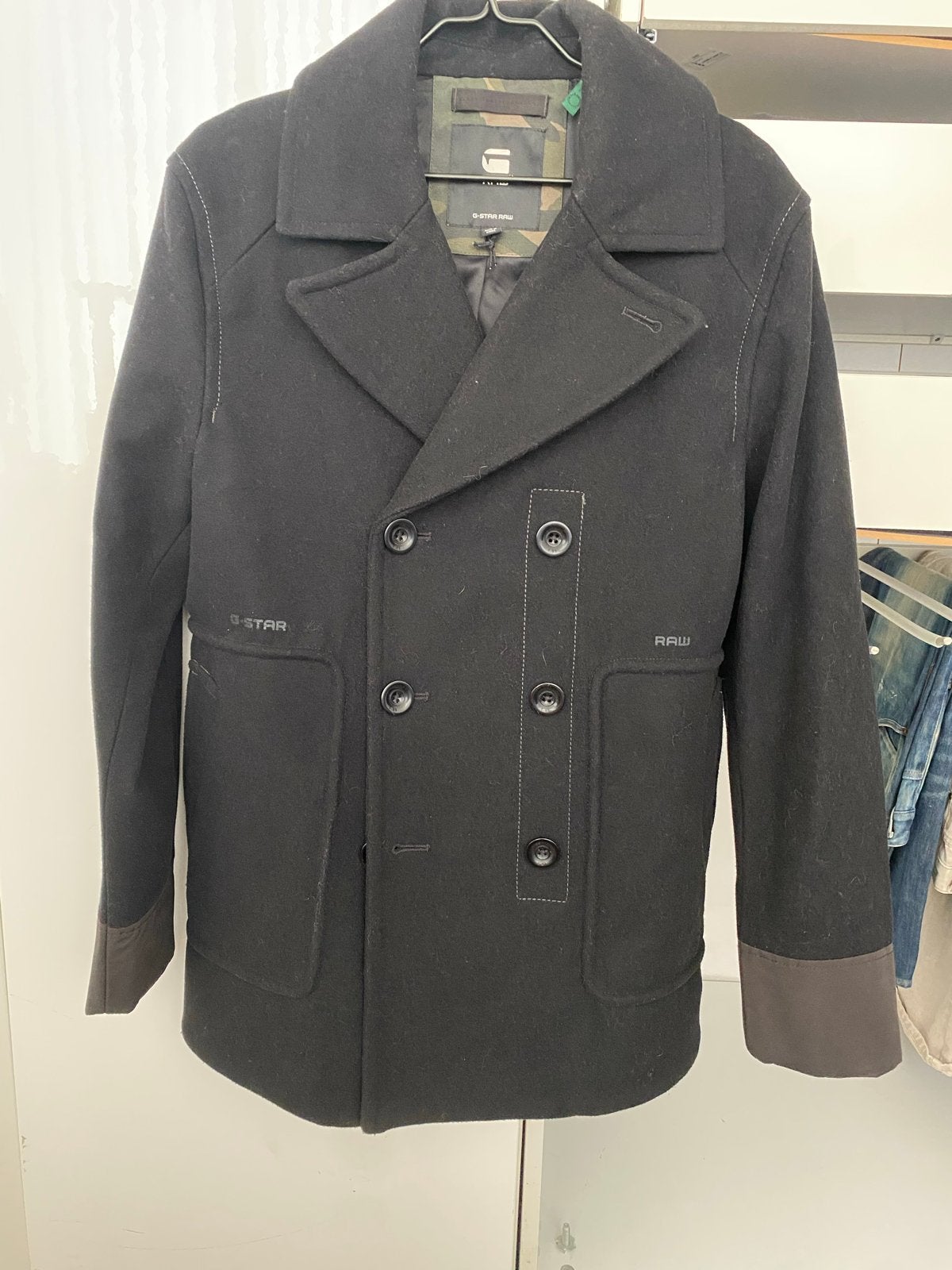 G-Star RAW Wollen Peacoat - Maat S, Kleding | Heren, Jassen | Winter, Ophalen of Verzenden, Zo goed als nieuw, Maat 46 (S) of kleiner