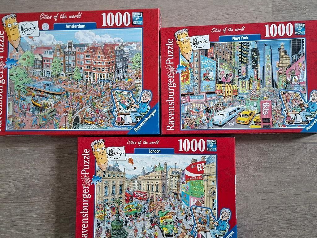 Puzzel Amsterdam, London en New York - 1000 st, Ophalen of Verzenden, 500 t/m 1500 stukjes, Zo goed als nieuw, Legpuzzel