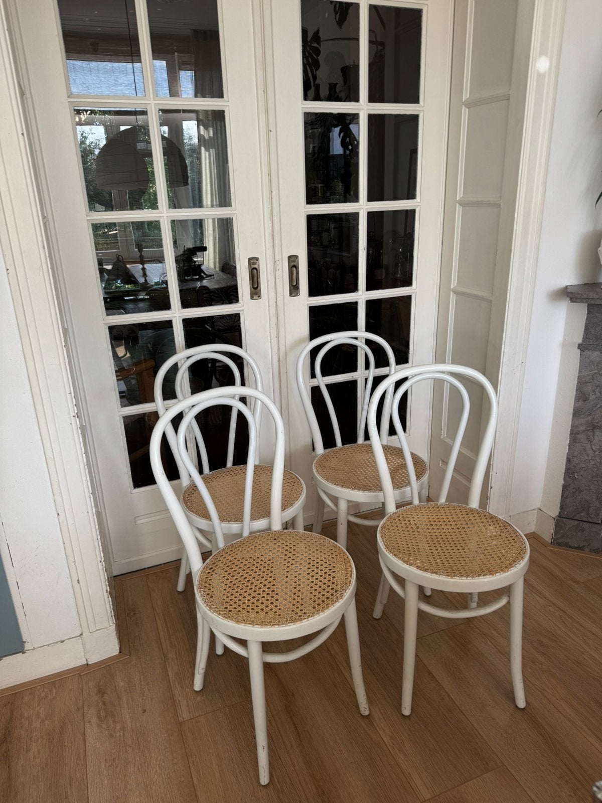 Set van 4 webbing bentwood stoelen, Ophalen, Wit, Thonet, Zo goed als nieuw