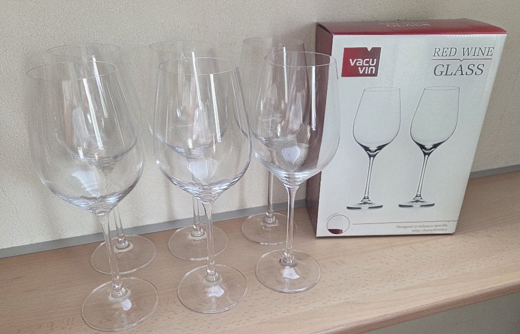 Grote kristallen rode wijnglazen van Vacu Vin (8x), Ophalen of Verzenden, Zo goed als nieuw, Overige typen