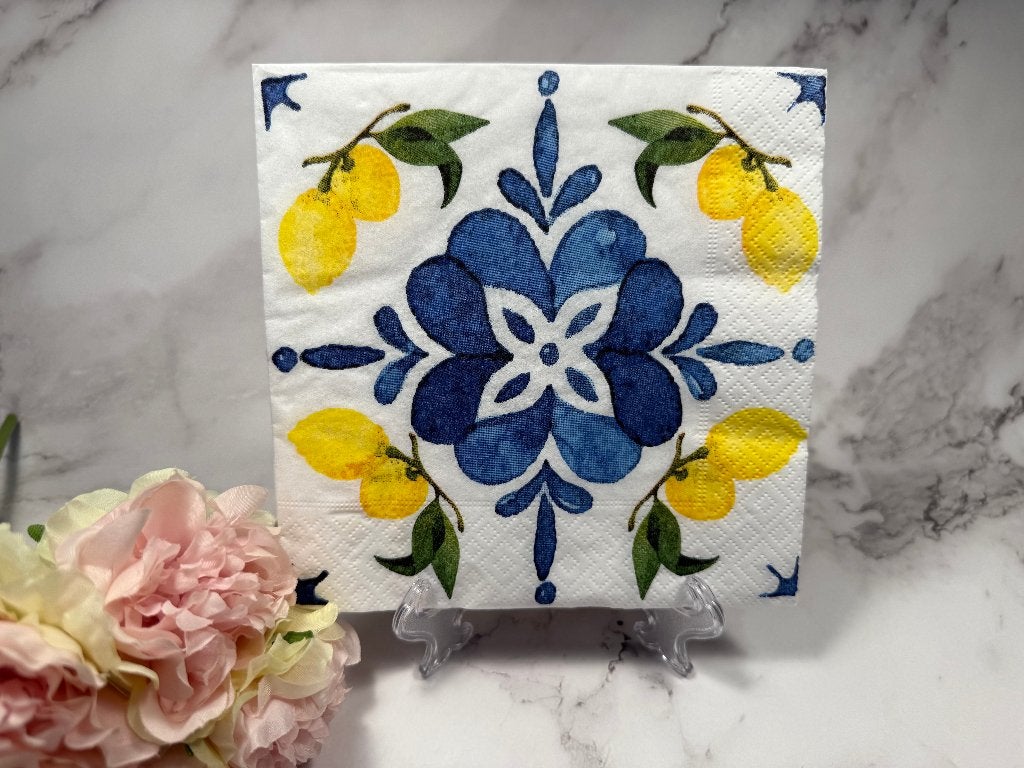 Knutsel servetten citroenen en blauw tegel decoupage HMW1, Ophalen of Verzenden, Nieuw, Knutselmateriaal