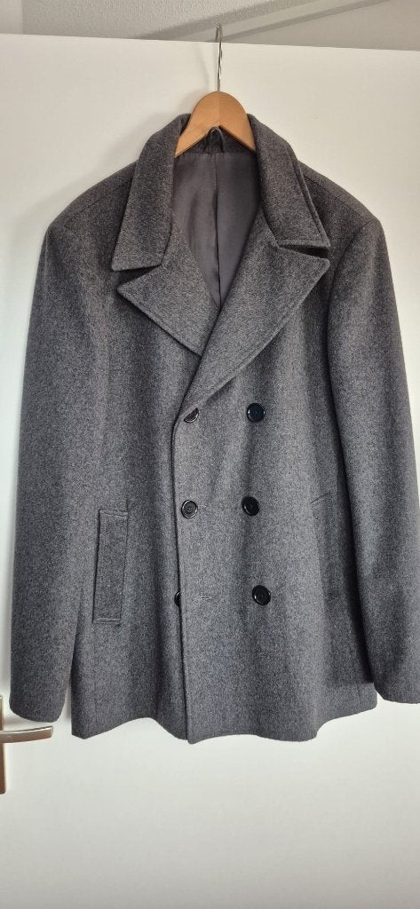 100% grijze wollen herenjas maat S, Kleding | Heren, Onbekend, Ophalen of Verzenden, Zo goed als nieuw, Grijs