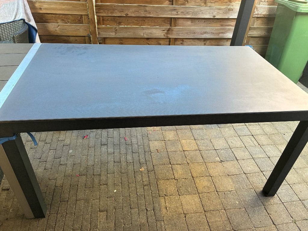Tuintafel met glazen plaat te koop, Ophalen, Gebruikt, Rechthoekig, Aluminium