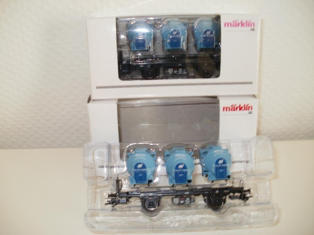 2x Marklin Ho container draagwagen no 48158 met ovp,Nieuw., Hobby en Vrije tijd, Modeltreinen | H0, Wisselstroom, Ophalen of Verzenden