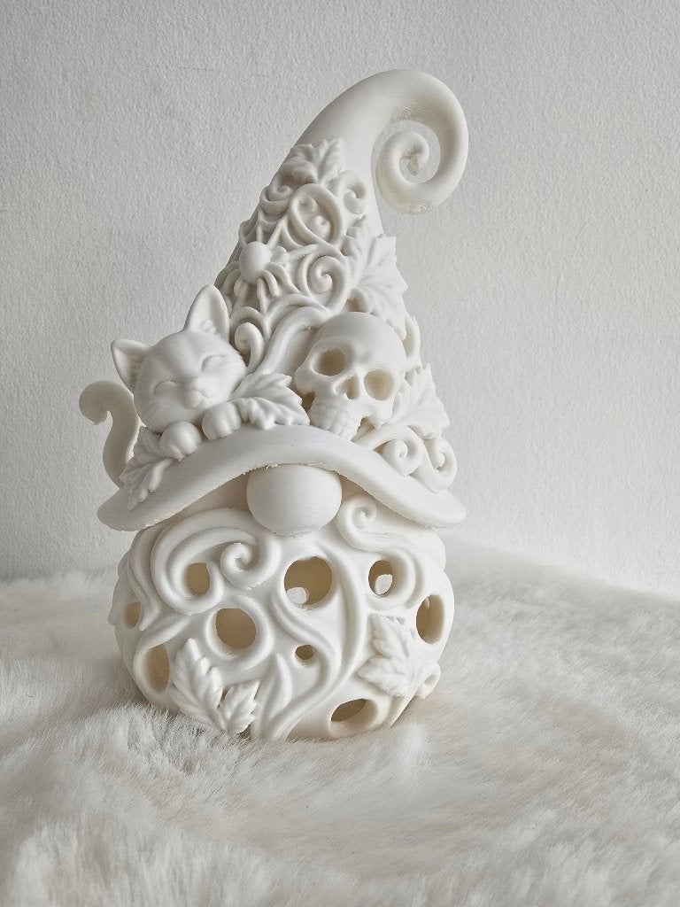 3D geprinte Halloween Gnoom met kat, Ophalen of Verzenden, Zo goed als nieuw, Wit, Kunststof