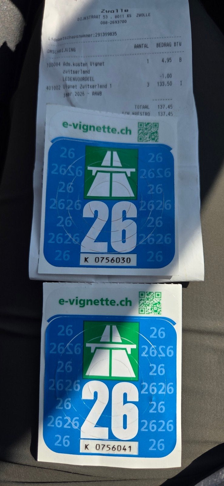 Zwitserland Vignet 2026 - 2 stuks, Ophalen of Verzenden, Nieuw
