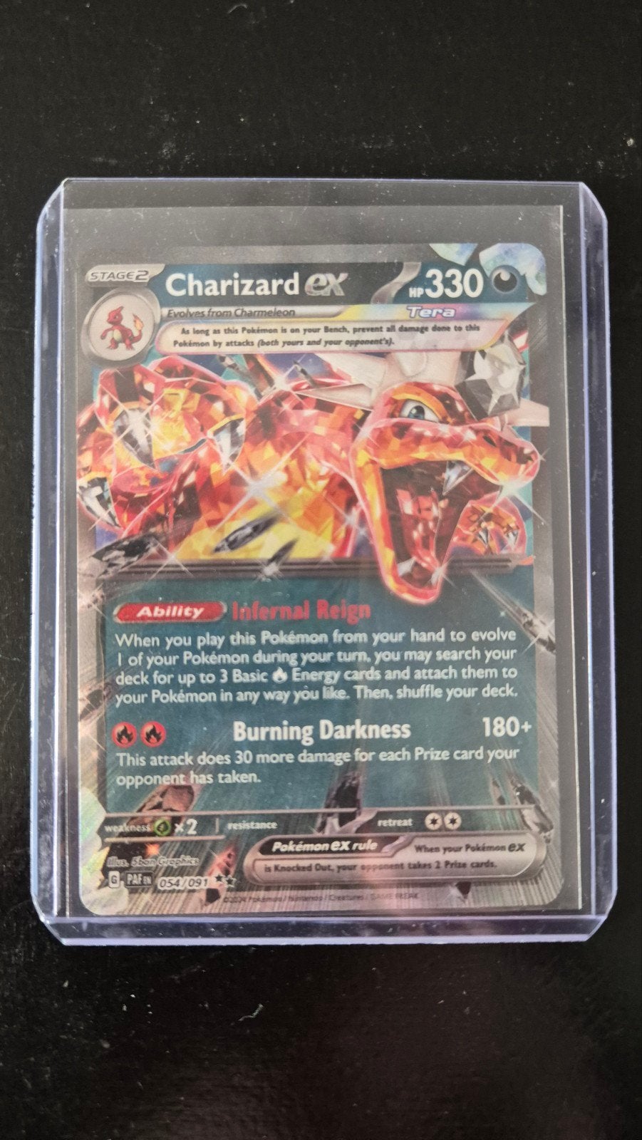 Pokémon TCG Charizard ex 054/091 Tera Kaart, Ophalen of Verzenden, Zo goed als nieuw, Losse kaart