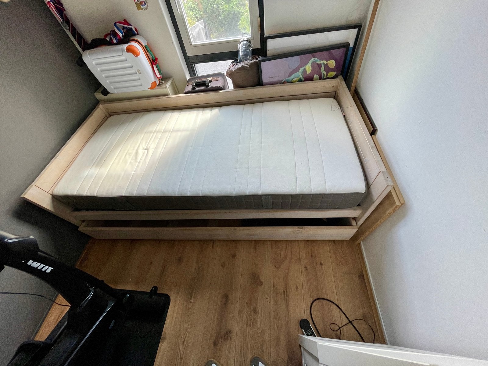 Lifetime bed 90x200cm met lattenbodem, bedlade en 2 matrasse, Ophalen, Gebruikt, 90 cm, Eenpersoons