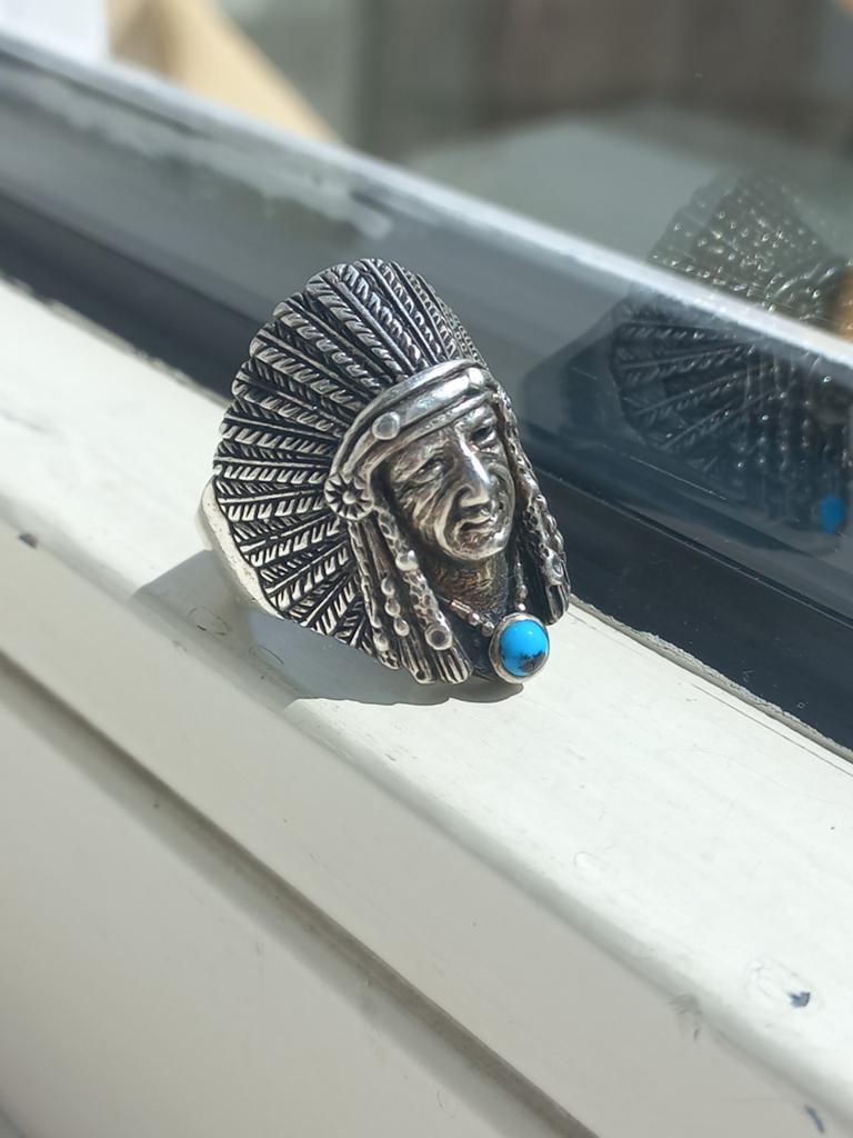Amerikaanse chief ring. Zilver navajo., Heer, Ophalen of Verzenden, Met edelsteen, Zilver