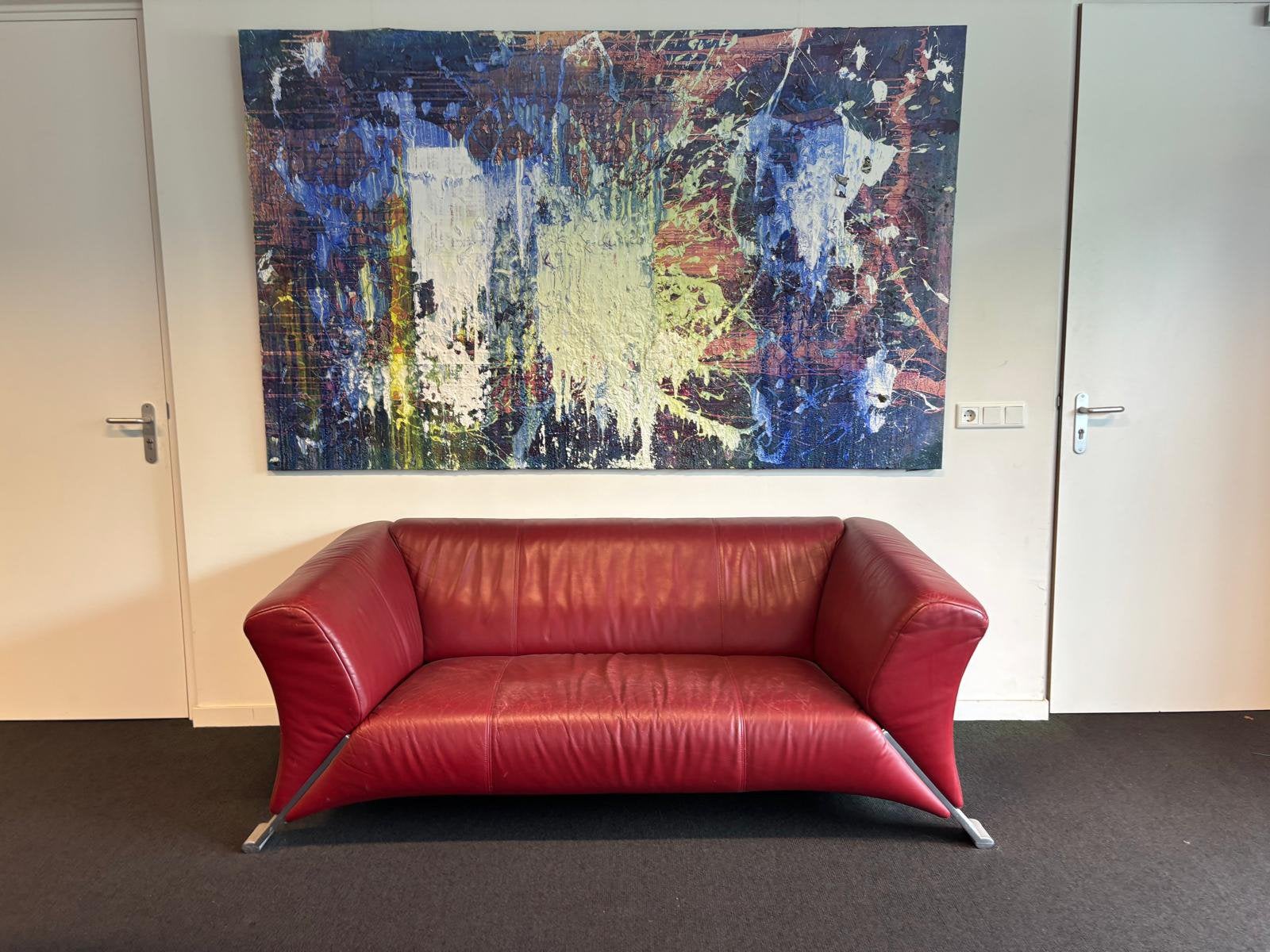 Rolf benz leren bank rood, Ophalen, Gebruikt, 150 tot 200 cm, Tweepersoons