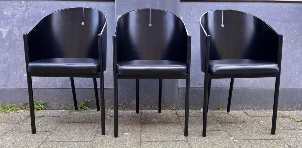 Drie vintage design stoelen jaren ‘80, Huis en Inrichting, Stoelen, Gebruikt, Drie, Zwart, Vintage