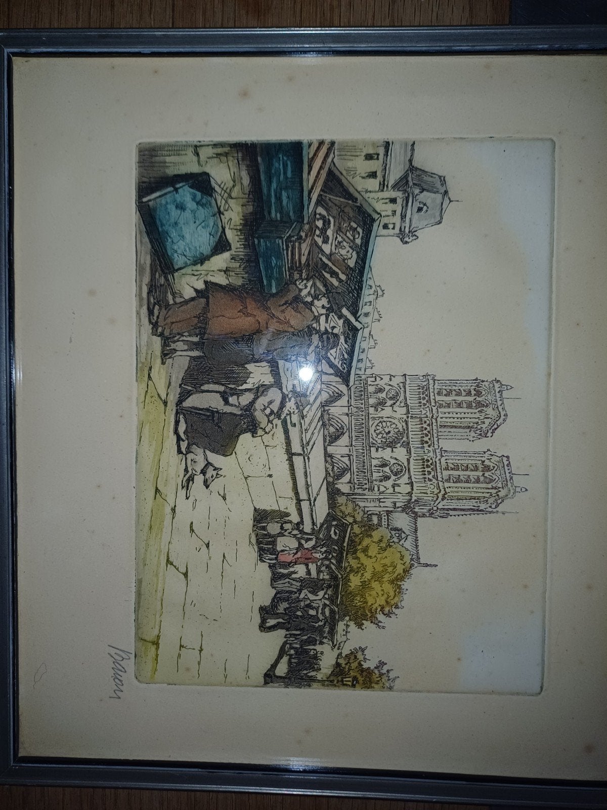Notre dame ingekleurd, Dagelijks leven, 25 cm, Ophalen of Verzenden, Gravure