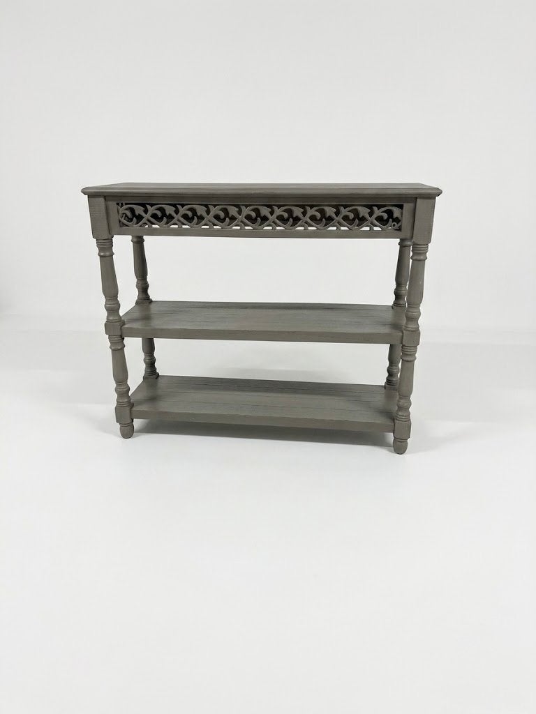 Sidetable met 3 planken en sierlijk houtsnijwerk, Ophalen, 100 tot 150 cm, Nieuw, Overige houtsoorten