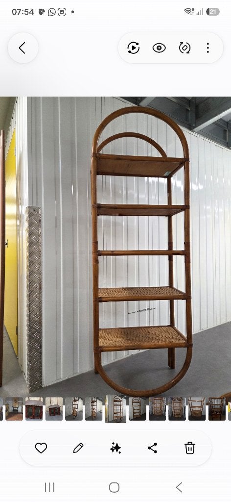 Vintage boogkast hout+rotan, jaren '70, Ophalen