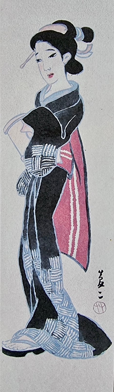 Maiko / Bijin-ga (Schone Vrouw), 7 cm, Portret, Ophalen of Verzenden, Gravure