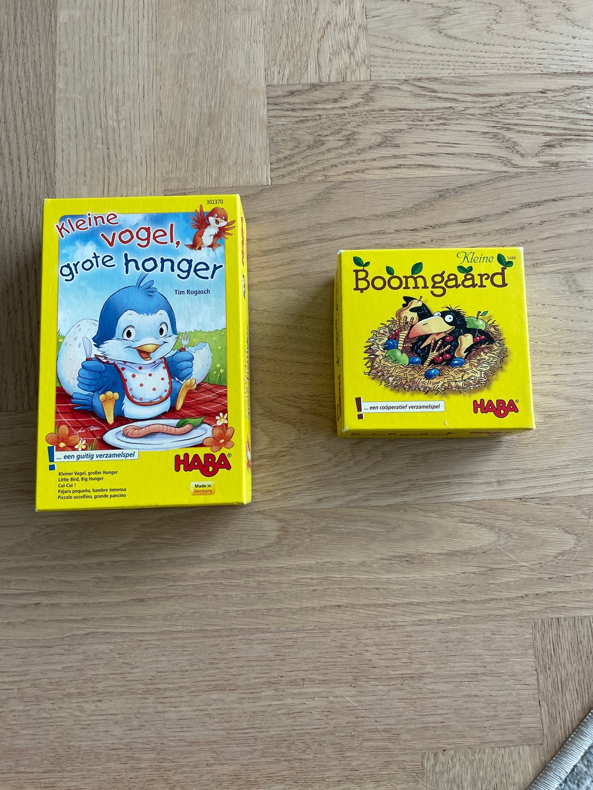 HABA bordspellen: Kleine Vogel, Grote Honger & Boomgaard, Hobby en Vrije tijd, Een of twee spelers, Ophalen of Verzenden, Zo goed als nieuw