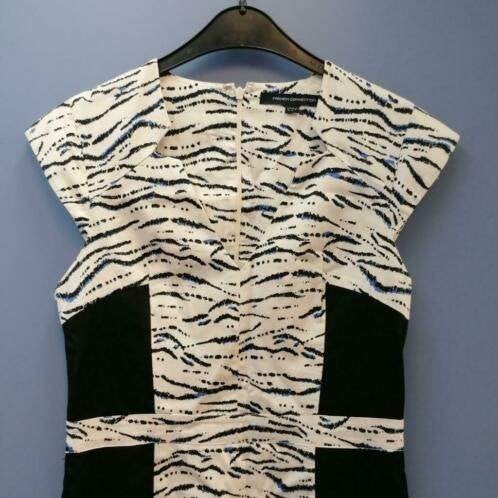 French Connection wit + blauw "zebra" print jurkje S-M 35963, Maat 38/40 (M), French Connection, Blauw, .