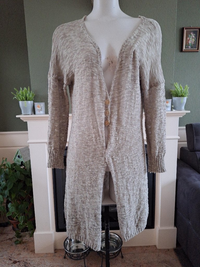 Nana Nucci beige bruin cardigan vest valt groot 34 0 38 M, Maat 38/40 (M), Verzenden, Beige, Zo goed als nieuw