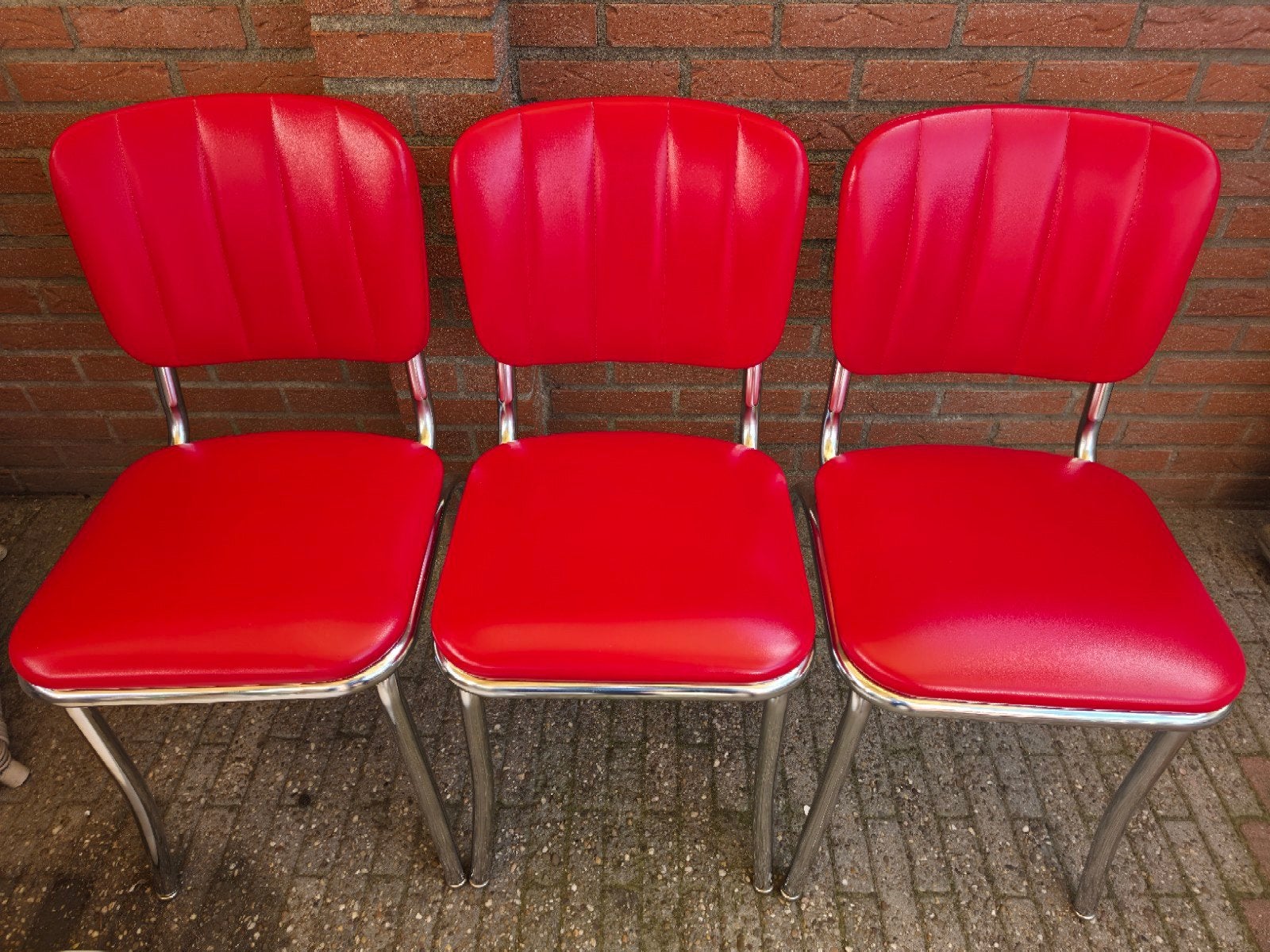 FIFTIES SIXTIES AMERIKAANSE  DINER STOELEN BEL AIR TAFEL, Huis en Inrichting, Ophalen, Drie, Metaal, Rood