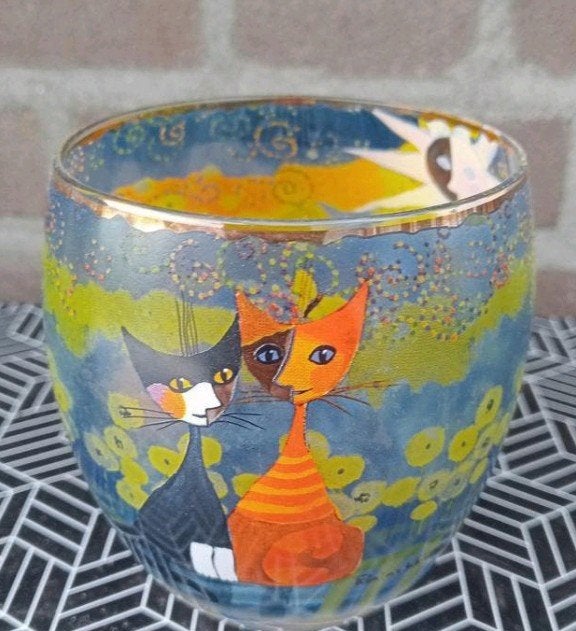 Glazen kom met kattenprint Goebel Rosina Wachtmeister Windli, Ophalen