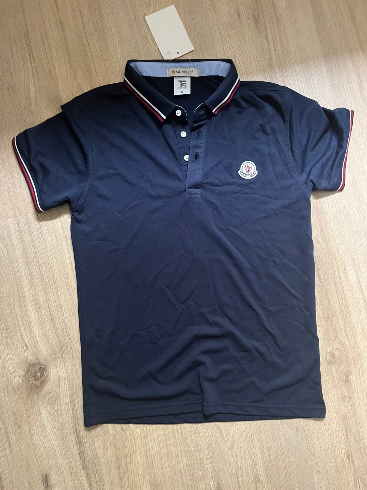 Originele moncler polo, maat m, Ophalen of Verzenden, Zo goed als nieuw, Blauw