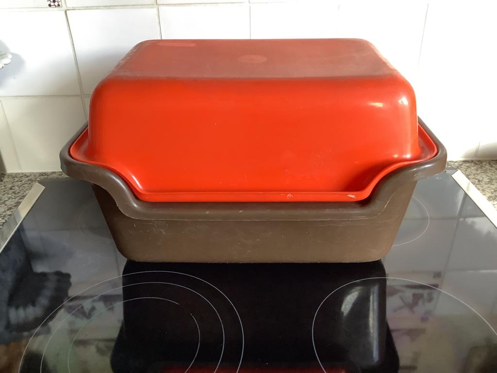 Retro (oranje/bruin) aardappelschilbak Curver jaren 70, Ophalen of Verzenden, Huis en Inrichting