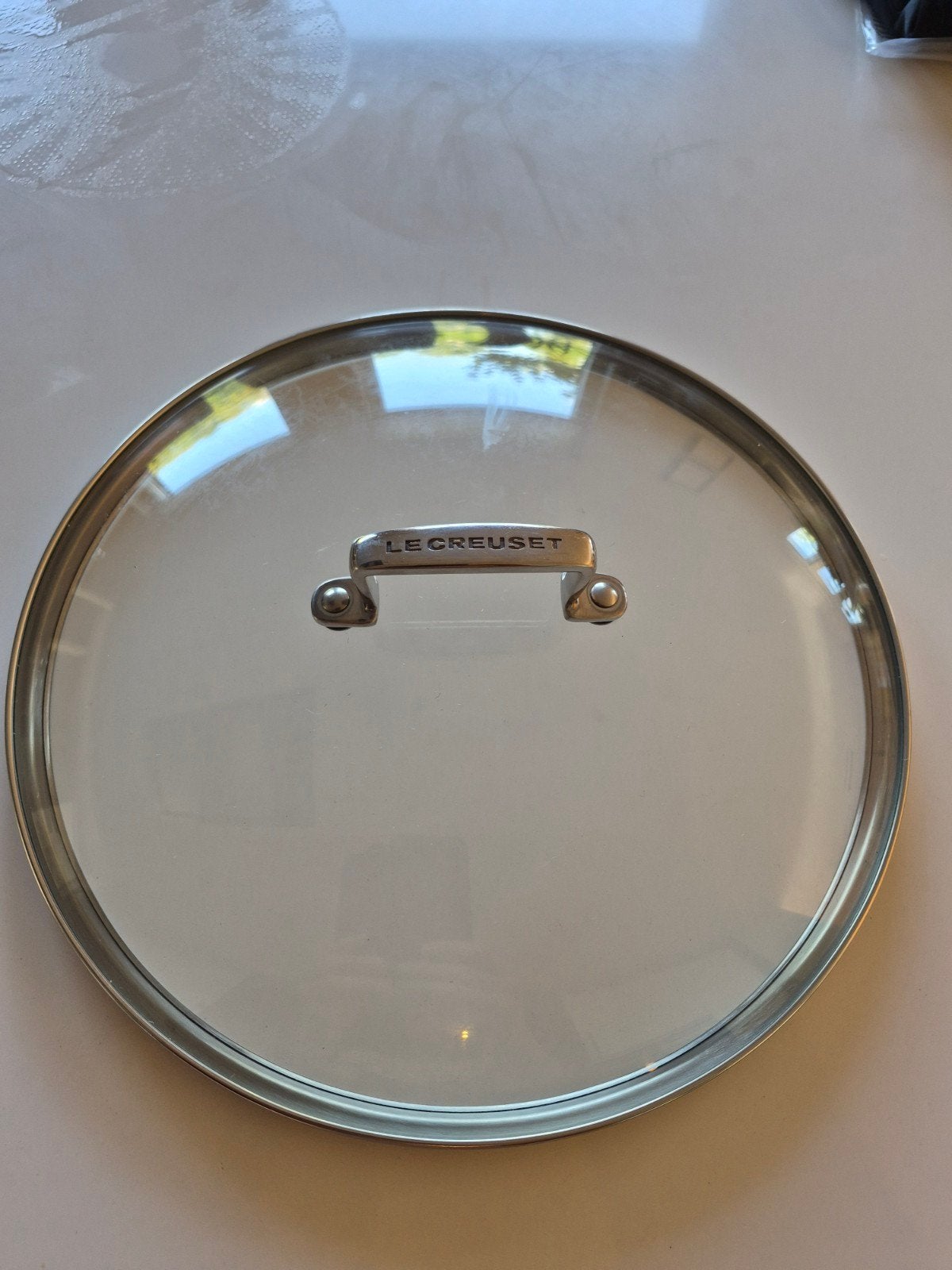 Le Creuset glazen deksel 30 cm, Le Creuset, Ophalen of Verzenden, Zo goed als nieuw, Glas