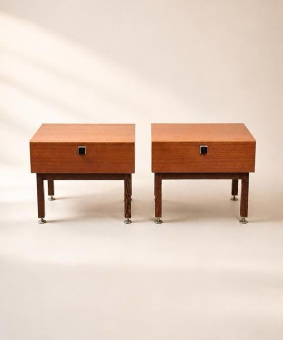 Set Midcentury Vintage Teak Nachtkastjes, Ophalen of Verzenden, Gebruikt, Minder dan 45 cm