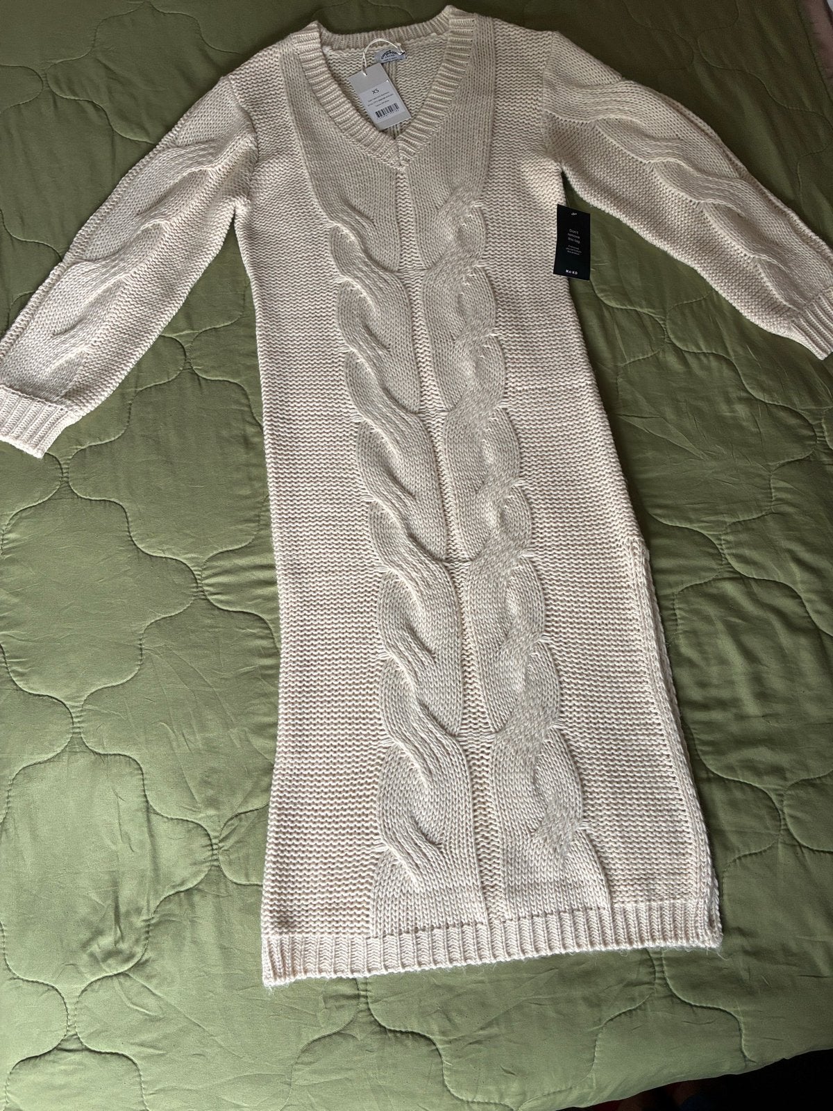 Lange nieuwe sweater jurk maat XS met split, Wit, Nieuw, Ophalen of Verzenden, Maat 34 (XS) of kleiner