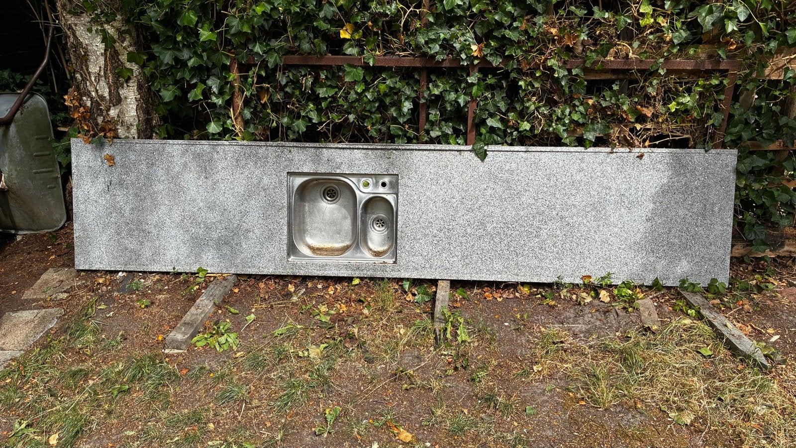 Granieten aanrechtblad met dubbele spoelbak, Ophalen, Steen/keramiek, Grijs, Overige typen