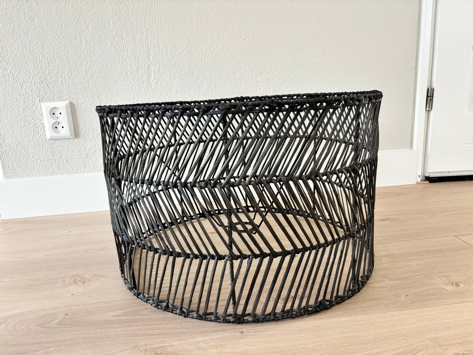 Zwarte rotan lampenkap - Hanglamp, Gebruikt, Natuurlijk materiaal, Zwart, Rond