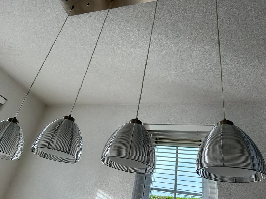 Plafondlamp met 4 en eentje met 3 lampen., Huis en Inrichting, Lampen | Hanglampen, Ophalen, Gebruikt, Glas, 50 tot 75 cm