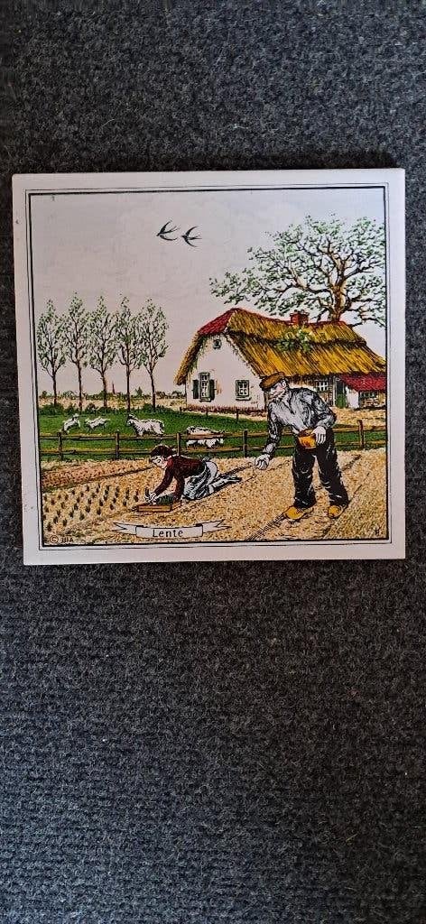 Vintage Royal Mosa Holland Tegel 'Lente' - Boerenleven, Antiek en Kunst, Ophalen of Verzenden