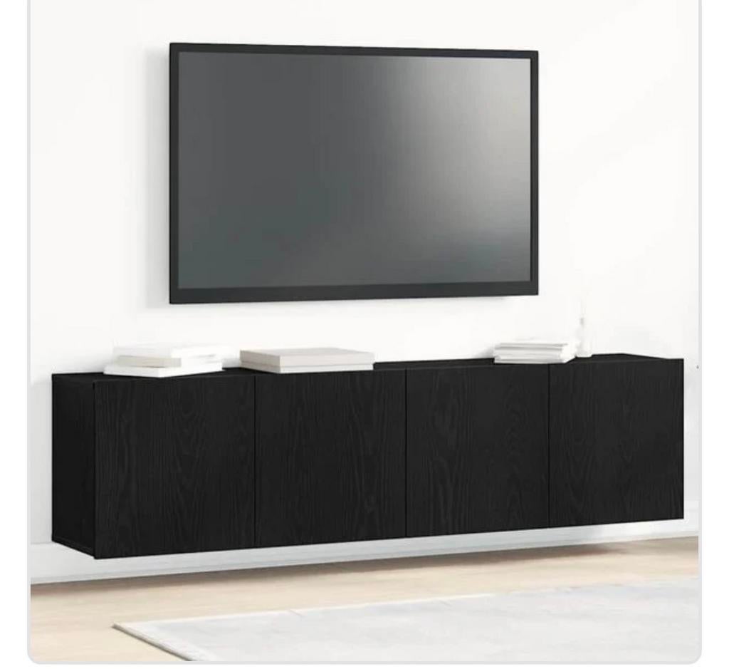 Tv-meubel zwart eiken hout nerf 160x30x41 cm, Huis en Inrichting, Kasten | Televisiemeubels, Ophalen, 150 tot 200 cm, Nieuw, Minder dan 100 cm