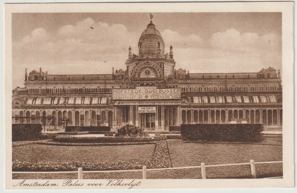Amsterdam Paleis voor Volksvlijt recl. Oud Bussem Kerkstraat, Verzenden, 1920 tot 1940, Gelopen, Noord-Holland