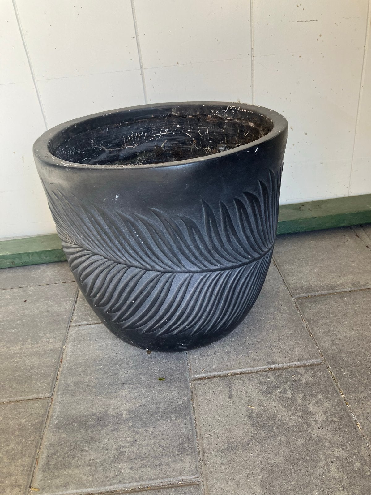 Zwarte bloempot met bladmotief - H33cm, Ø30cm, Overige materialen, Gebruikt, Rond, Binnen