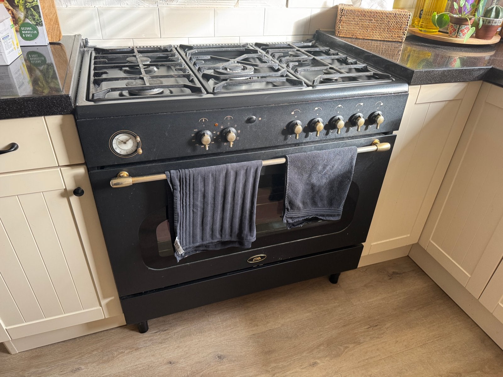 Vrijstaand Gasfornuis met Oven 90 cm, Witgoed en Apparatuur, Fornuizen, Ophalen, Gebruikt, 60 cm of meer, 4 kookzones