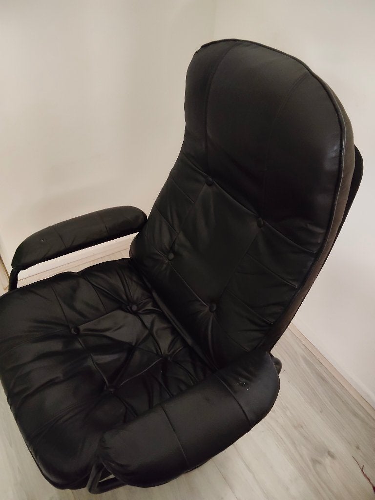 Vintage Deense Design Leder Relaxfauteuil / Draaistoel, Huis en Inrichting, Ophalen, Gebruikt, Minder dan 75 cm, Leer