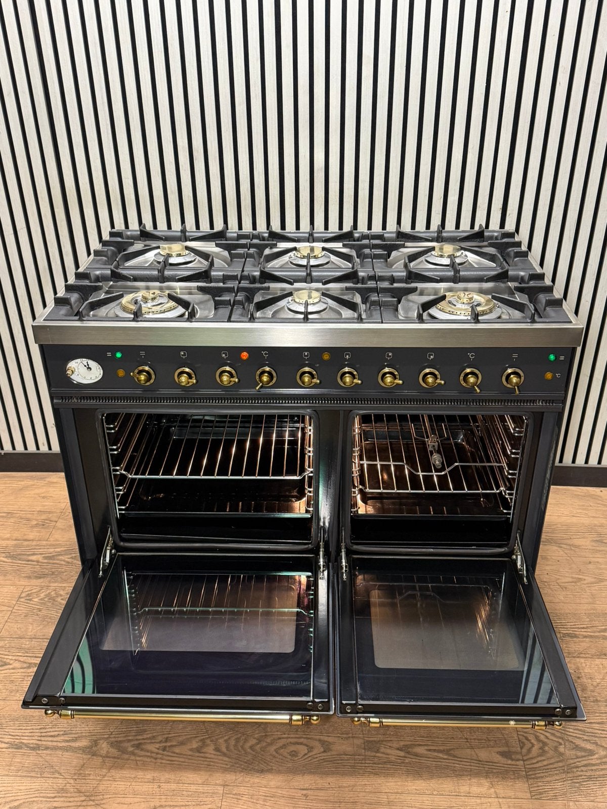 Luxe Boretti Fornuis 6 pits antraciet/messing 2 ovens 100 cm, Fornello Esperta, Ophalen of Verzenden, Zo goed als nieuw, Energieklasse A of zuiniger